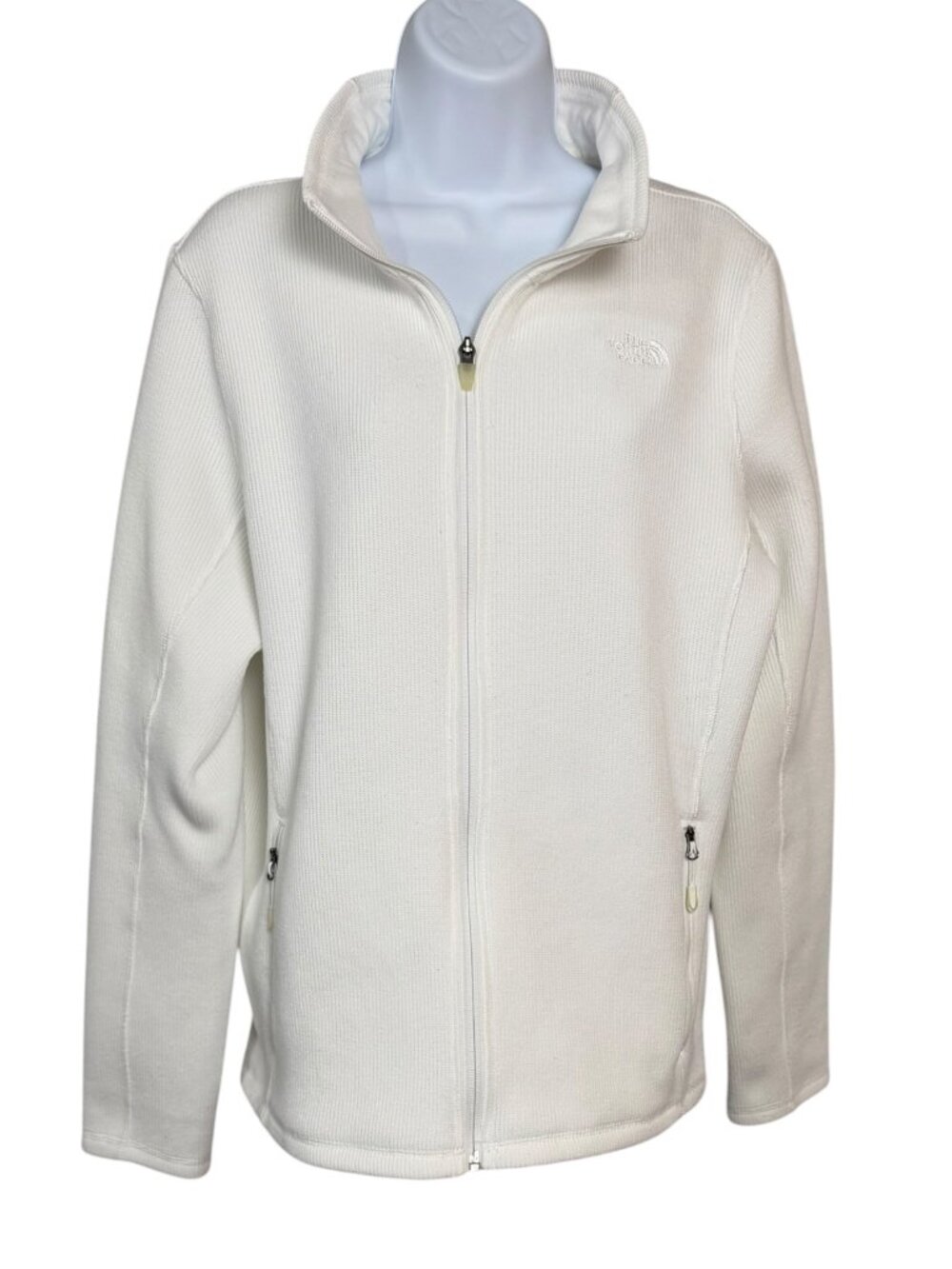 The North Face White Waffle Fleece Zip Jacket Women's XL Full Zip Cozy Outdoor